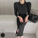 プレミアムケー PREMIUM-K ゴールドボタンスリムワンピース (Black)