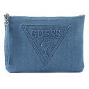 ゲス GUESS EMBOSS TRIANGLE LOGO DENIM CLUTCH BAG (LIGHT BLUE)