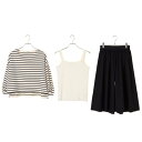 【CM着用商品】アースミュージックアンドエコロジー earth music&ecology 袖タックプルオーバー+インナー+スカーチョセット (Border)