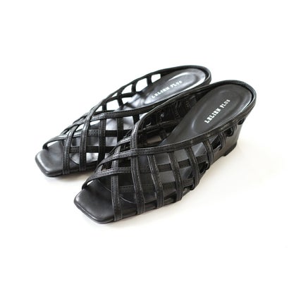 [アミアミ] サンダル 履きやすい 歩きやすい ウエッジサンダル メッシュサンダル 白 レディース 靴 KK1910 （ブラック）