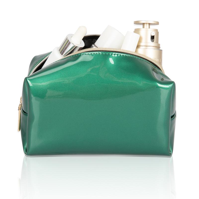 ポーチ 化粧 収納 ジュエリー 光沢 PUレザー ファッション コンパクト 普段使い 軽量 ポケット付き ブラック アイボリー ピンク系x500