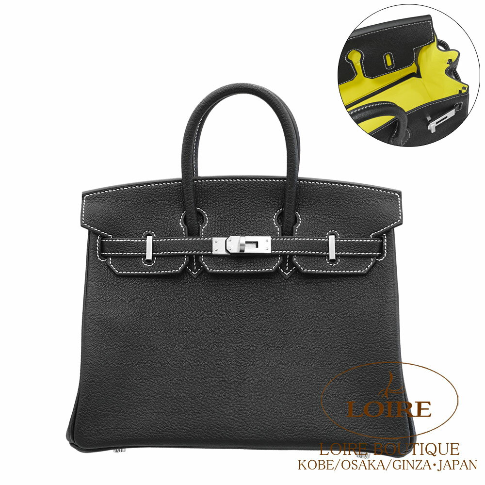 エルメス バーキン 25 パーソナル クロ×内側ライム(シロステッチ) シェーブル マットシルバー金具 HERMES Birkin 25 NOIR(89)/LIME(9R) Chevre Matte Silver