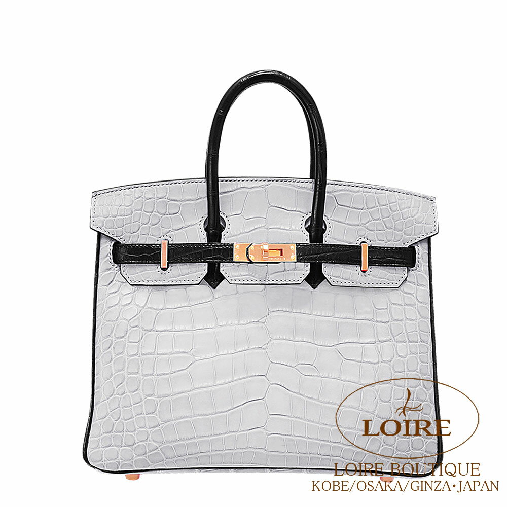 エルメス バーキン 25 パーソナル グリペール×クロ クロコダイル アリゲーターマット ローズゴールド金具 HERMES Birkin 25 GRIS PERLE(80)/NOIR(89) Alligator Matte Rose Gold