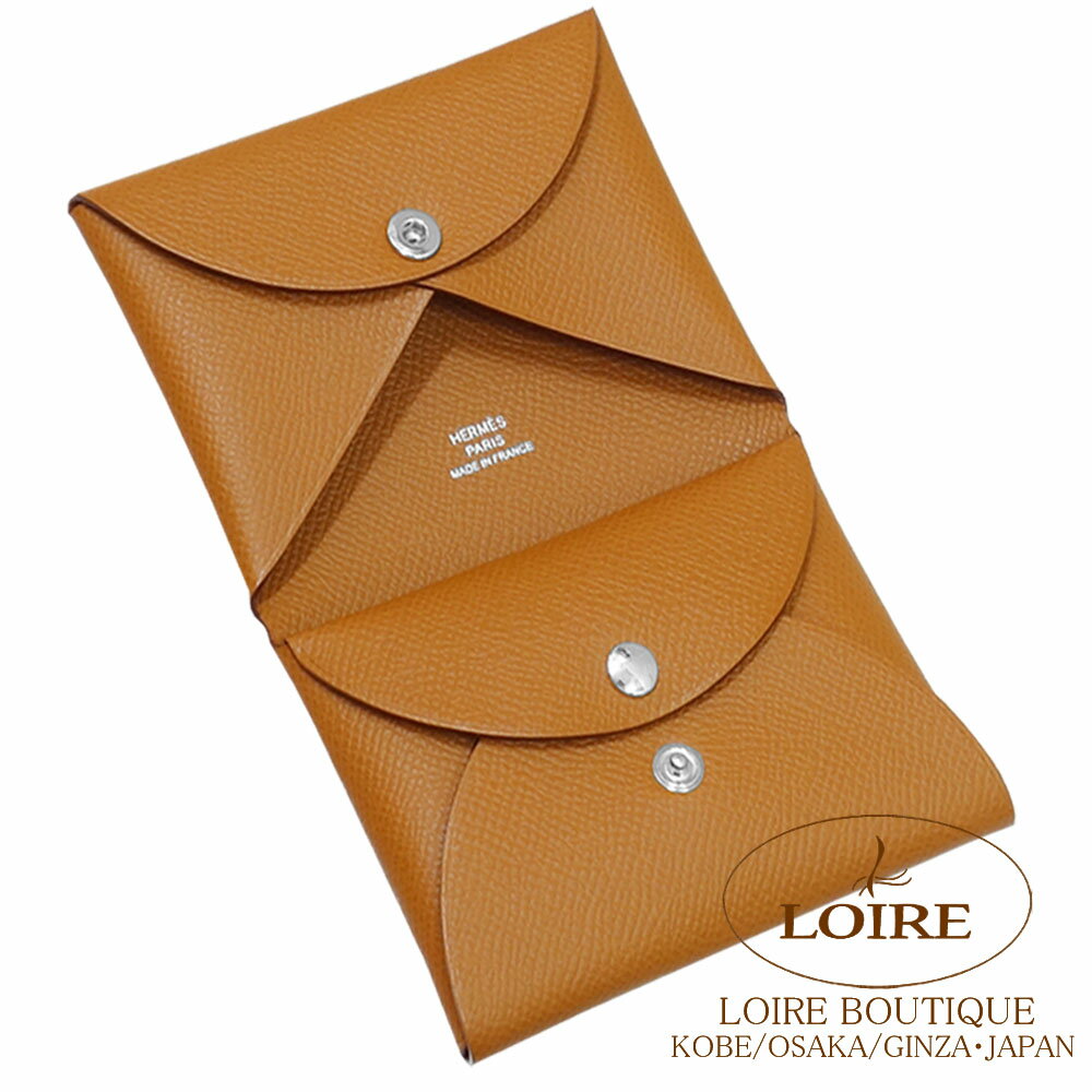 エルメス カルヴィ デュオ (コインケース付きカードケース) ゴールド エプソン シルバー金具 HERMES Calvi Duo GOLD(37) Epsom Silver
