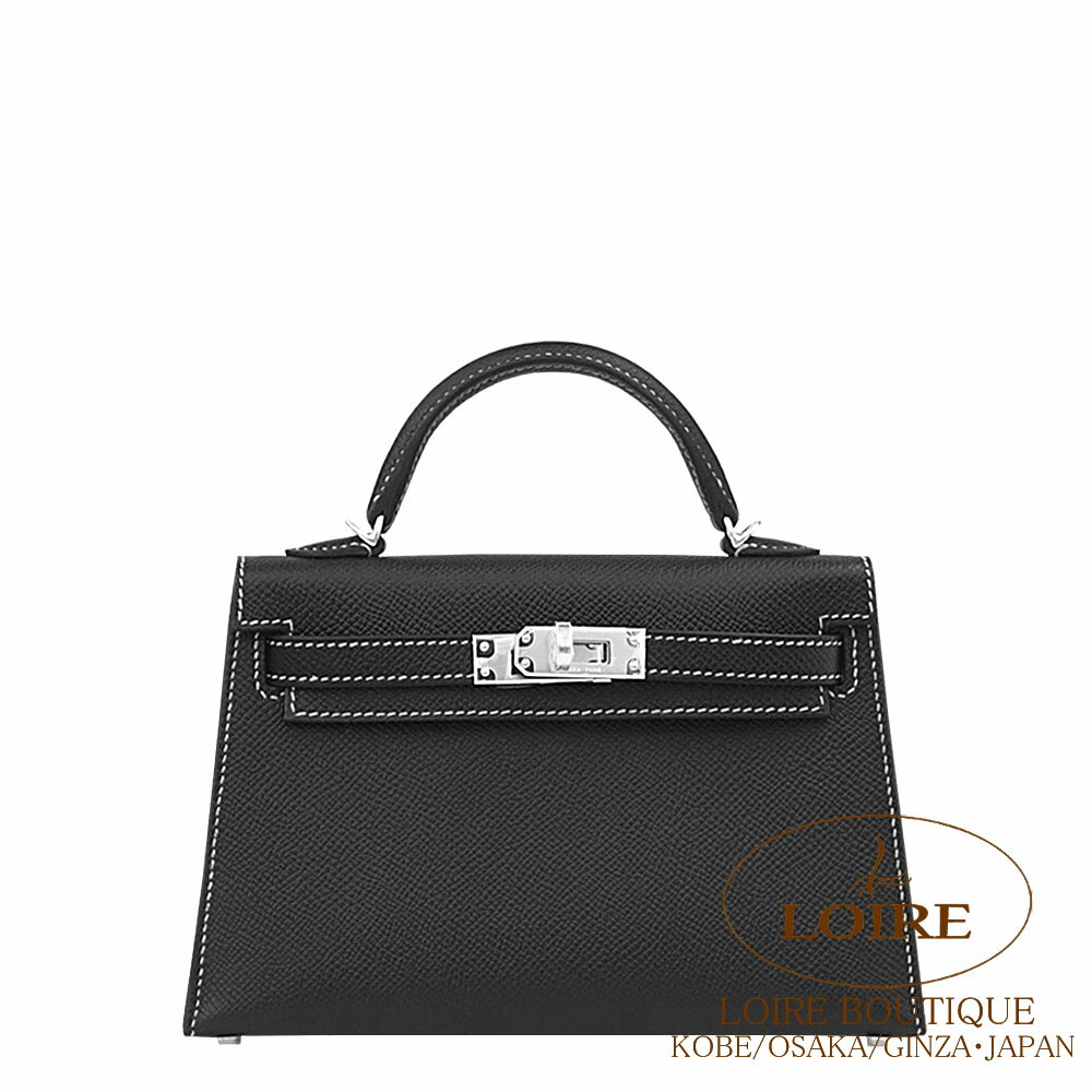 エルメス ケリーミニ2 パーソナル クロ(シロステッチ) エプソン シルバー金具 HERMES Kelly Mini 2 NOIR(89) Epsom Silver