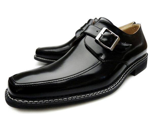 【S】LUCIANO VALENTINO（ルシアーノ・ヴァレンチノ） 2104BLACK スクエアトゥ メンズ ビジネスシューズモンクストラップ ワイズ 3E 革靴 紳士靴 ブラック 黒大きいサイズ 28cmまで