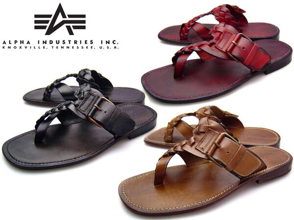 【S】ALPHA INDUSTRIES INC.(アルファ インダストリーズ) SANDALメンズ レザーサンダル 本革使用 牛革al-388 BLACK/CAMEL/REDブラック 黒/キャメル 茶/レッド 赤 【送料無料】　