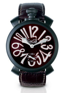 ラ・クーポン2000円♪ 　GAGA MILANO(ガガミラノ)　手巻き式　腕時計　MANUALE 48MM(マニュアーレ 48mm) SwissMade　メンズ　ブラックPVD仕上げ　ブラック/ダークブラウン　ただいまプレゼント♪　