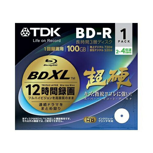 TDK TDK 録画用 追記型ブルーレイディスク(BDXL) 100GB 1-4倍速対応 超硬 ワイドプリント仕様ホワイト 1枚 BRV100HCPWB1A