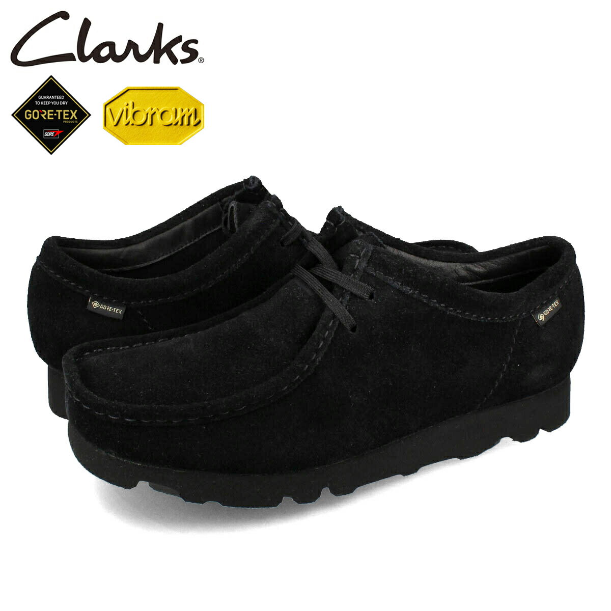 【プライスダウン】 15時迄のご注文で即日発送可 CLARKS WALLABEE GTX クラークス <strong>ワラビー</strong> <strong>ゴアテックス</strong> メンズ モカシン デッキシューズ BLACK SUEDE ブラック 26149449