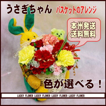 【ハロウィン】 旬のお花で作る!ラビットバスケットの花色選んで!おまかせアレンジメント(大サイズ)【〜の日に贈るアレンジ】【黄色 オレンジ】【送料無料】【あす楽対応_関東】!【御祝・誕生日・お見舞い・記念日・敬老の日】