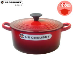 <strong>ル・クルーゼ</strong>／LECREUSET　ココットロンド<strong>22cm</strong>　チェリーレッド　（ルクルーゼ：両手<strong>鍋</strong>：正規輸入品：日本仕様）