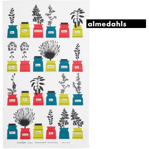 【メール便で送料無料】　almedahls(アルメダールス）　キッチンタオル(42cm×72cm)　ハーブ　レッドxイエロー（Perssons Kryddskap)　　(スウェーデン,アストリッド・サンペ Astrid Sampe,クリスマス,ギフト)
