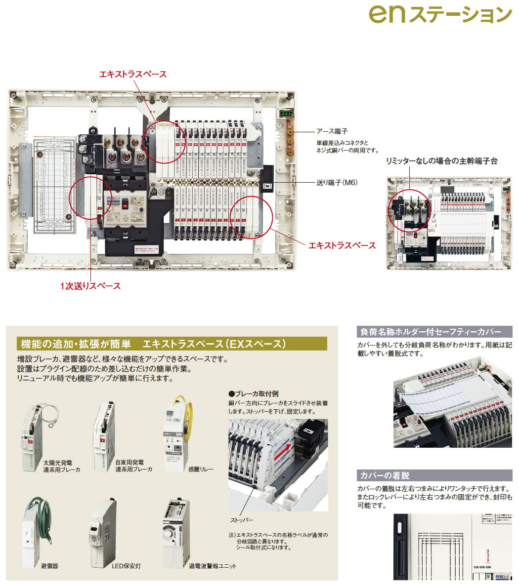 【楽天市場】【カワムラ】河村電器産業ホーム分電盤 enステーションELシリーズリミッタースペース付(主幹ELB3P40A)分岐回路数6・分岐