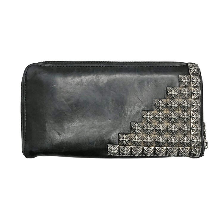 【中古】 Chrome Hearts クロムハーツ REC F ZIP ゼロピラミッドスタッズコーナー ラウンドファスナー 長財布 2246-304-0638-0900 レザー ブラック SV925 シルバー 中古品 本物 送料込み!!