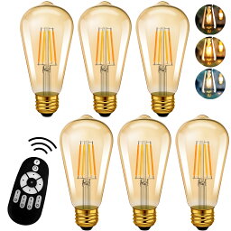 <strong>フィラメント</strong><strong>電球</strong> 6個セット 60W形相当 E26口金 LED<strong>電球</strong> 600LM 調光 <strong>調色</strong> リモコン付き LEDランプ 茶色 消費電力6W 遠隔操作 昼光色 昼白色 <strong>電球</strong>色 常夜灯 広配光タイプ 省エネ 雰囲気 電池別売 3年保証 送料無料 LVWIT