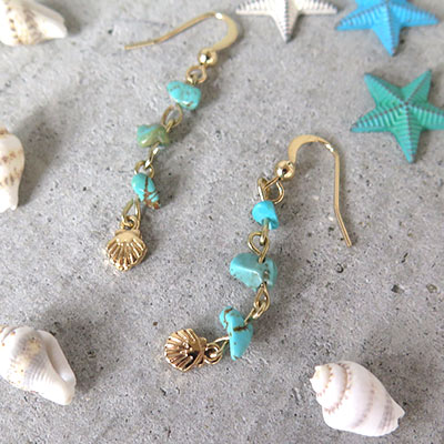【アクセサリーパーツ】さざれ石とシェルのピアス