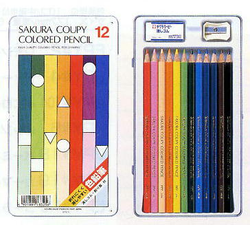 サクラクーピー色鉛筆12色スタンダード(缶入り）芯がやわらかくとても描きやすい色鉛筆です。