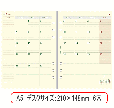 システム手帳 リフィル 2017年 A5サイズ/ 月間ダイアリー3 Bindex バインデックス...:maejimu:10008656