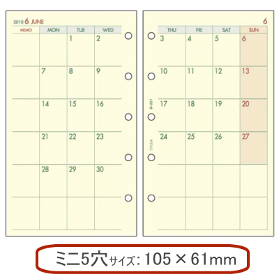 バインデックス　システム手帳リフィル　ミニ5穴サイズ/2012年　月間ダイアリー2　カレンダータイプ　M-051