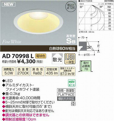 【全商品 ポイント最大 16倍】コイズミ照明　AD70998L　屋内・屋外兼用 防雨・防湿…...:maido-diy:10313378