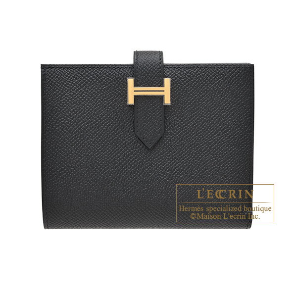 エルメス　ベアンコンパクト　ブラック　ヴォーエプソン　ゴールド金具　HERMES　Bearn compact wallet　Black　Epsom leather　Gold hardware