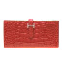 GX@xAXt@uCY@NR_C@AQ[^[@Vo[@yLuxury Brand Selectionz@Hermes Bearn wallet with gusset@Braise/Bright red Alligator crocodile skin@Silver hardware
