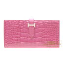 エルメス　ベアンスフレ　ローズティリアン　クロコダイル　アリゲーター　シルバー金具　　Hermes Bearn wallet with gusset　Rose Tyrien/Hot pink Alligator crocodile skin　Silver hardwareシンプル＋エレガントなエルメス新定番の長財布、ベアン・スフレ！！