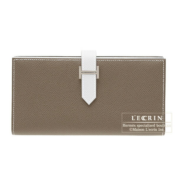 エルメス　ベアンスフレ　エトープ/ホワイト　ヴォーエプソン　シルバー金具　【Luxury Brand Selection】　Hermes Bearn wallet with gusset　Bi-color Taupe grey/White Epsom leather　Silver hardware