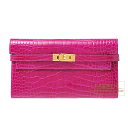 エルメス ケリーウォレットロング ローズシェヘラザード クロコダイル アリゲーター ゴールド金具 HERMES Kelly wallet long Rose scheherazade Alligator crocodile skin Gold hardware
