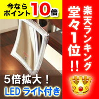 真実の鏡DX【ハンディミスト美顔器(モイスビューティ)のおまけ付+ポイント10倍+送料無料+即日発送】角型 EC001-5X プロ仕様5倍拡大鏡/拡大ミラー/LED付真実の鏡DX 拡大鏡【プロ仕様高倍率】拡大率が非常に高く、メイクや眉毛のお手入れや産毛の処理などにもぴったり♪※10分OFFタイマー/LED三段階照明付