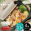 本体+4種プレート 【レシピ+たこ焼きピック+着後レビューで選べる特典】 ホットプレート おしゃれ 鍋 蒸し網付き 大型 大きめ たこ焼き 焼肉 プレゼント 北欧 ホームパーティ 新築祝い BOE026( BRUNO グランデサイズ 深鍋 グリル プレートセット ブルーノ )