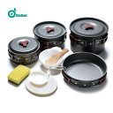 ODOLAND キャンプ鍋セット 3-5人用 アウトドア 調理器具料理用勺 羹洗濯用のスポンジ 収納袋付け