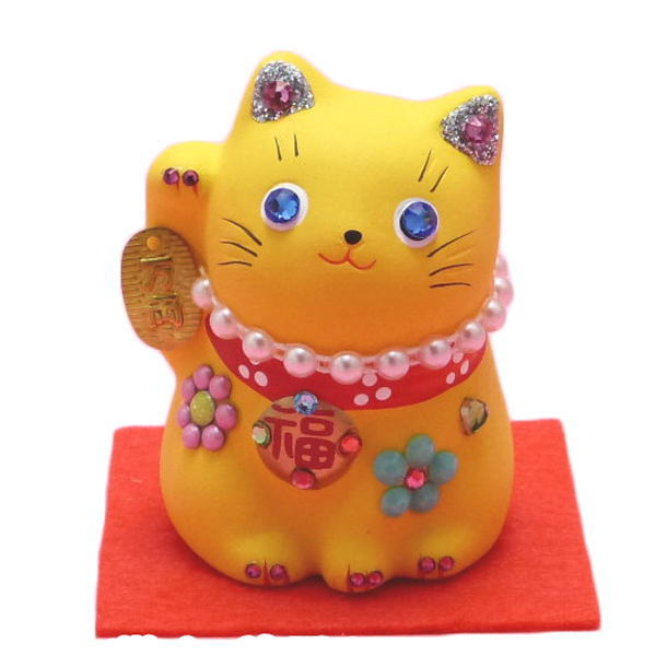 【黄色い招き猫】デコレーション福おいで招き猫・黄色【あす楽対応】/ラッピング無料/まねきねこ/デコレーション ストーン/猫 雑貨/ネコ グッズ/ねこ グッズ/キラキラ/招き猫 置物/おしゃれ/猫 雑貨 プレゼント/風水グッズ/開店祝い・縁起物 の オルネコイデ】/