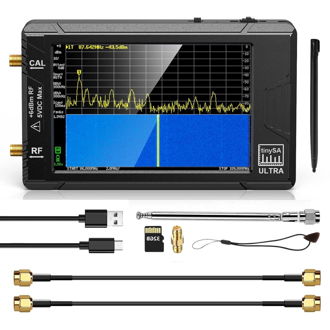 ZNZHNSI 2in1 TinySA のスペクトルの検光子および信号の発電機、4inch - V0.4.5.1 100kHz-5.3GHz 手持ち型の頻度検光子、32GB カードとの 800MHz MF/HF/VHF UHF の入力への 2in1 信号の発電機 100kHz （TinySA Ultra）