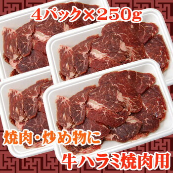 焼肉に最適カット　牛ハラミ焼肉用　1kg(250g×4)