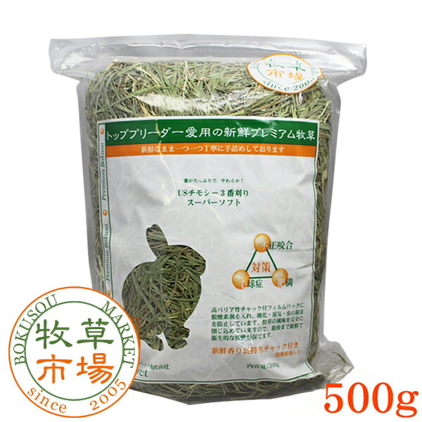 牧草市場　USチモシー3番刈り牧草スーパーソフト 500g（三番刈りソフトチモシー）（うさぎ・モルモットなどの牧草）【HLS_DU】