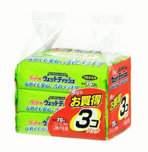 今だけ大特価！【送料390円3150円以上で送料無料】ユニチャーム　ペットケア　ペット用ウェットティッシュ　手足・おしり　お口・耳・目のまわりに　70枚入り　お買い得3個パック