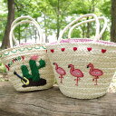 サボテン と フラミンゴ の かごバッグ≪メール便不可/宅配便配送のみ≫【エスニック ファッション アジアン バスケット カゴバッグ リゾート】【8】