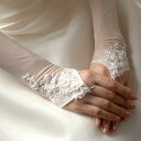 グローブ - 【Bridal Fair10％OFF】透ける素材にレースが映えるフィンガーレスグローブ　ウェディングアイテム　肘上（40cm） [G54]