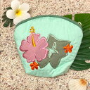 【平日13時までのご注文は当日発送】 ハワイアンキルト Hawaiian Quilt ハイビスカスコインケース グリーン インテリア小物 財布 小銭入れ 小物入れ がま口