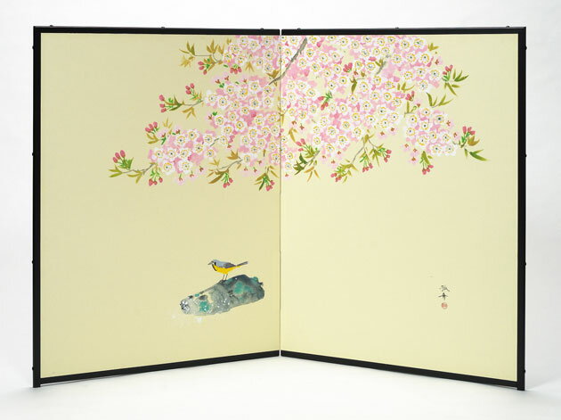 【肉筆美術屏風】二枚折　縦型　「桜」【全国送料無料】...:maroan:10006589