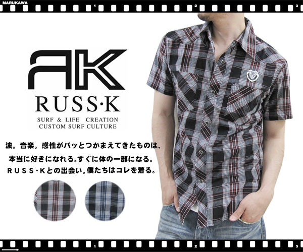 【3900円→1900円】51％OFF RUSS-K/ラスケー　ワッペン付半袖チェックシャツ