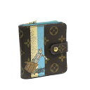 ルイヴィトン LOUIS VUITTON モノグラム グルーム ブルー コンパクトジップ 二つ折り財布 M60036