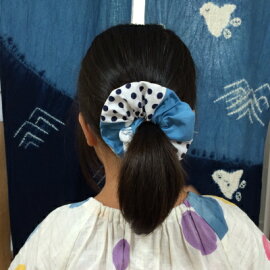 【ぬかやオリジナル】魚河岸シュシュ水色×紺まめ