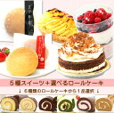 『5種スイーツと選べるロールケーキ』(6種類のロールケーキから一品選べます)お一人様初回限り、送料無料(※但し四国・中国・九州は送料+500円、沖縄・一部離島は配送不可)