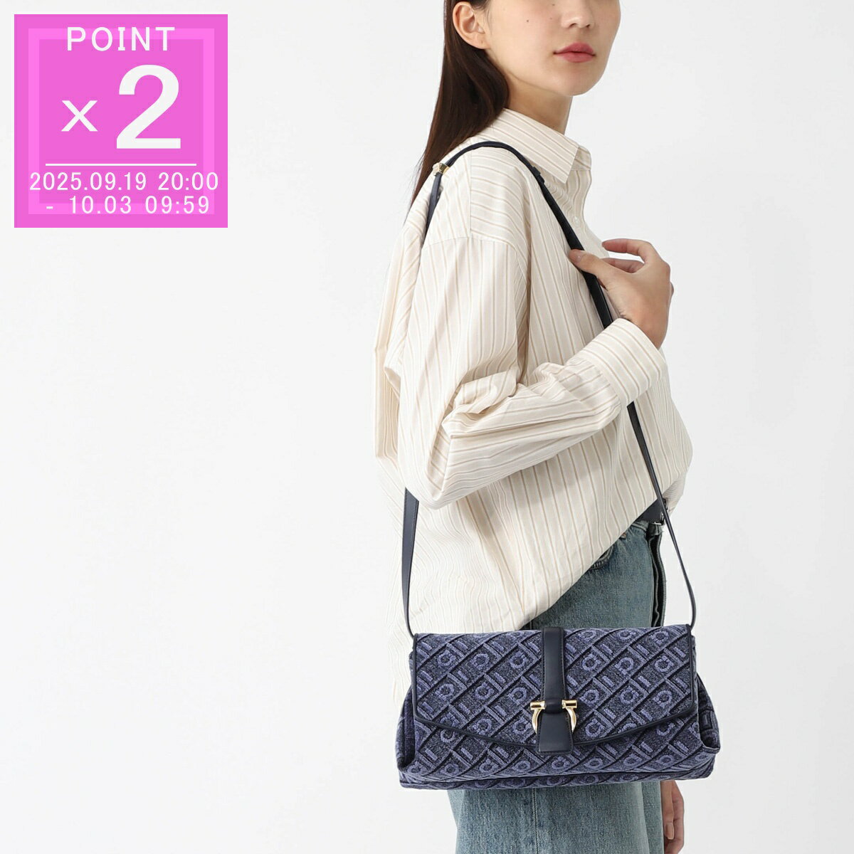 フェラガモ FERRAGAMO ショルダーバッグ クラッチバッグ ブルー レディース fl m 219903 0779101 denim【返品送料無料】[2025SS]