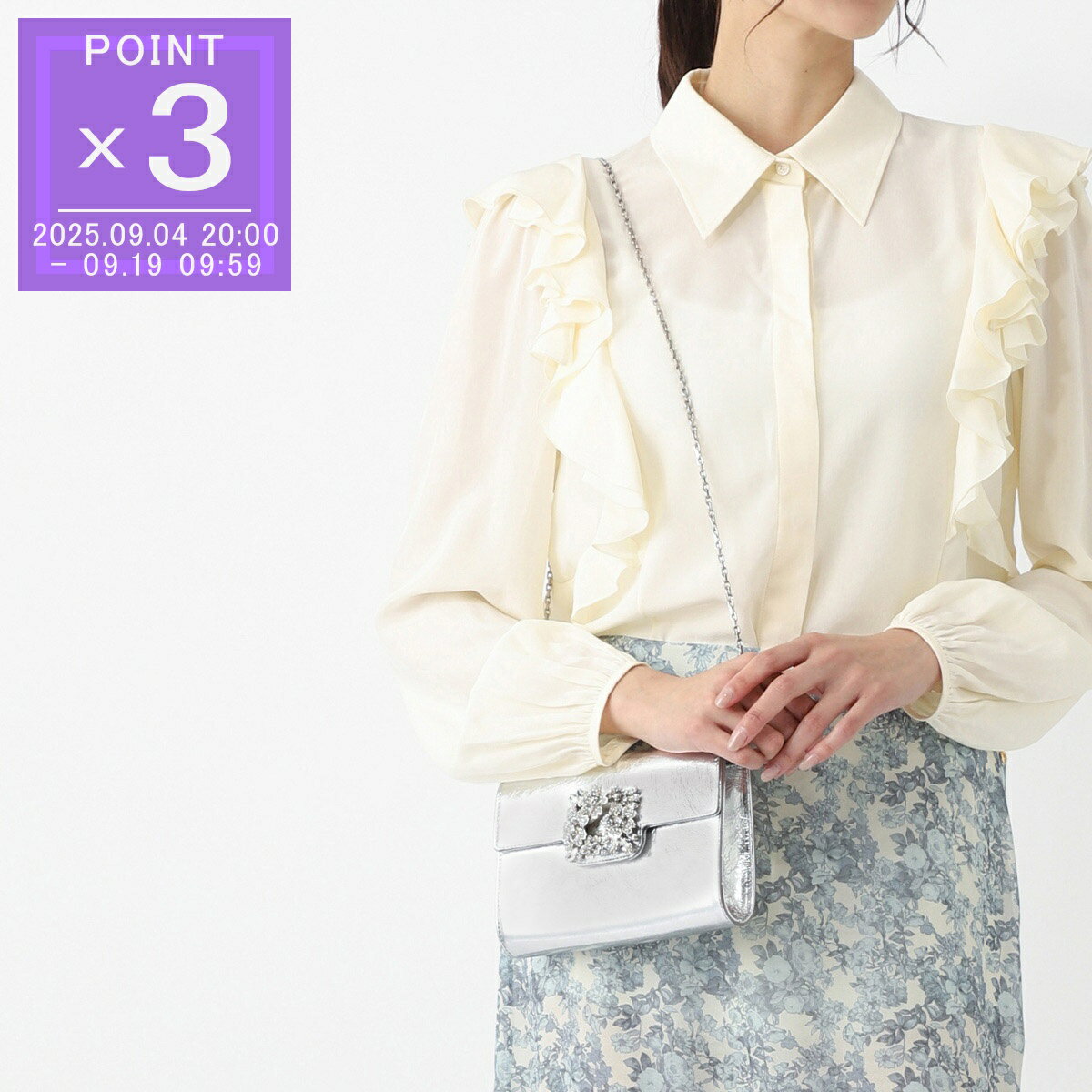 ロジェヴィヴィエ ROGER VIVIER クラッチバッグ 2WAY ショルダーバッグ シルバー レディース rbwanvd0100t0h b200 EFFLORESCENCE MINI CLUTCH IN LEATHER【返品送料無料】
