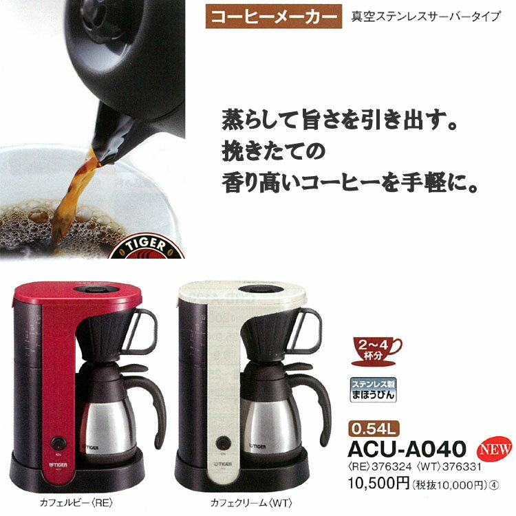 タイガー　コーヒーメーカー [スライド式フィルター] ACU-A040-RE