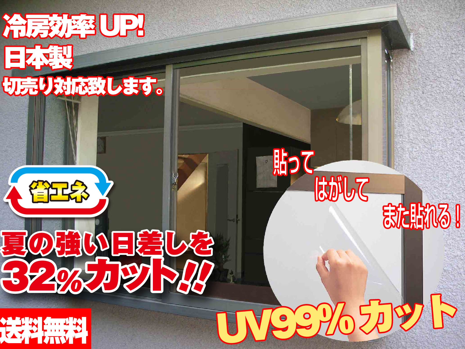 ◇切売り透明遮熱窓貼りシート【手数料200円】（ガラスフィルム）【UV(紫外線）99％カット】【節電】【5200100100】　■貼るだけで冷房効率UPの優れもの！　透明タイプ！　